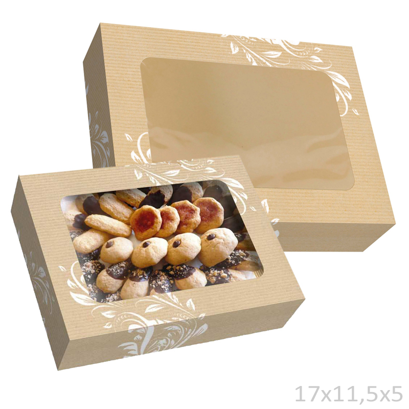 Cajas ventana "adel" 17x11.5x5(pq,50 und) pastas(1/4 kg)