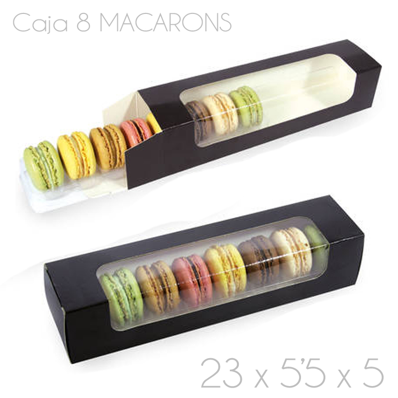 Estuche 8 macarons con soporte 23x5.5x5 (pqte. 100)