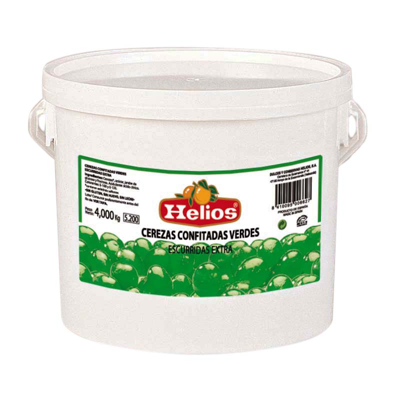 Cereza escurrida entera verde helios (cubo 4 kg.)