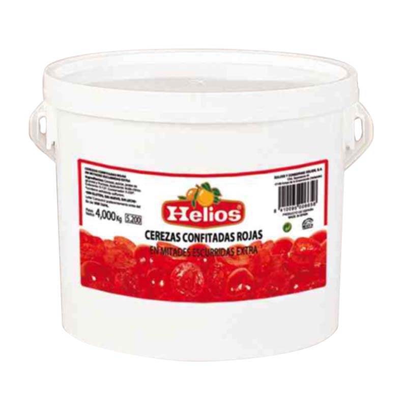 Cereza mitades escurrida roja helios (cubo) 4 kg.)