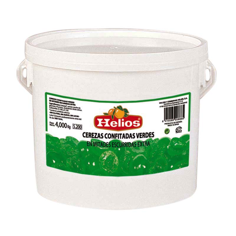 Cereza mitades escurrida verde helios (cubo 4 kg.