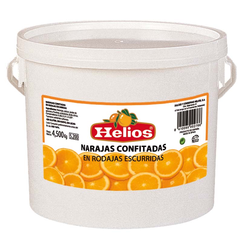 Naranja escurr.confit. rodajas helios (cubo 4,5 kg)