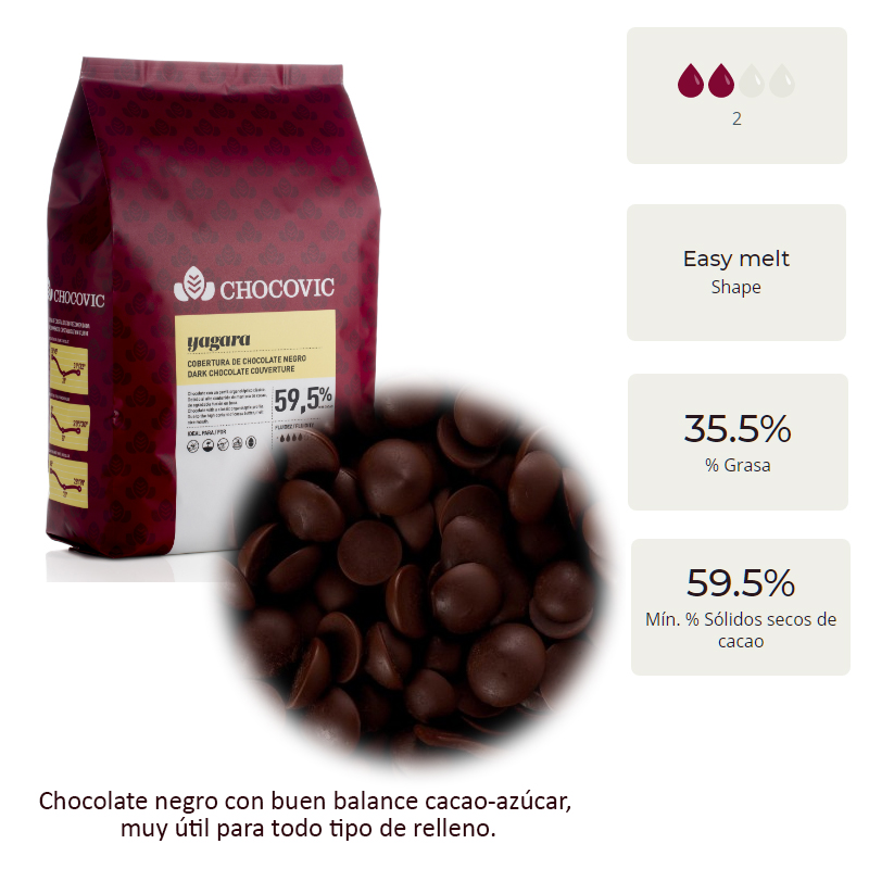 Cobertura yagara pura 59% chocovic gota-c.10 kg.