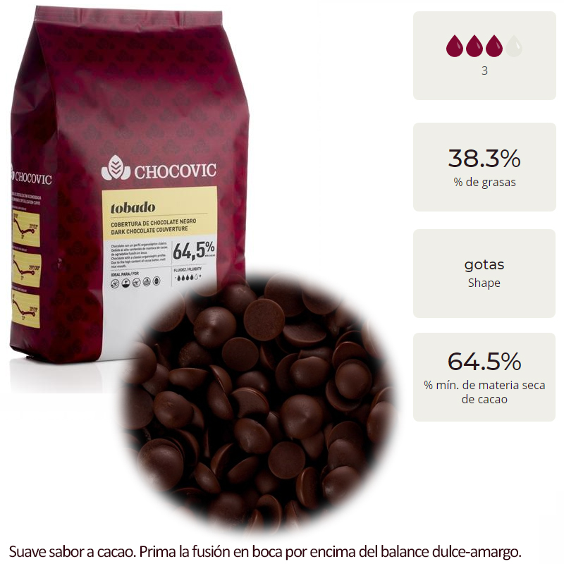 Cobertura tobado pura 64 % gotas (c. 10 kg-2 bolsas 5 kg)