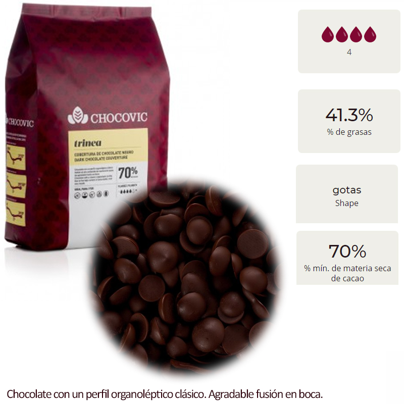 Cobertura trinea pura 70% gotas (c.10kg)