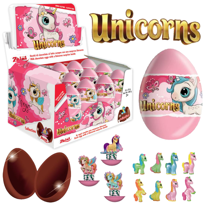 Huevo choco c/leche unicornios- c/sorpresa 20gr.( disp.x24 u)