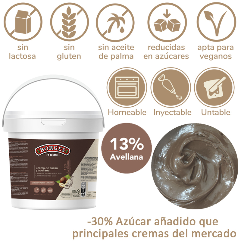 Crema de avellana y cacao 13%avellana (cubo 5 kg.)