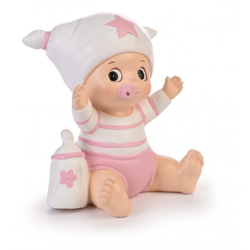 Bebe rosa con hucha 12 cm. - (caja 36 und.)