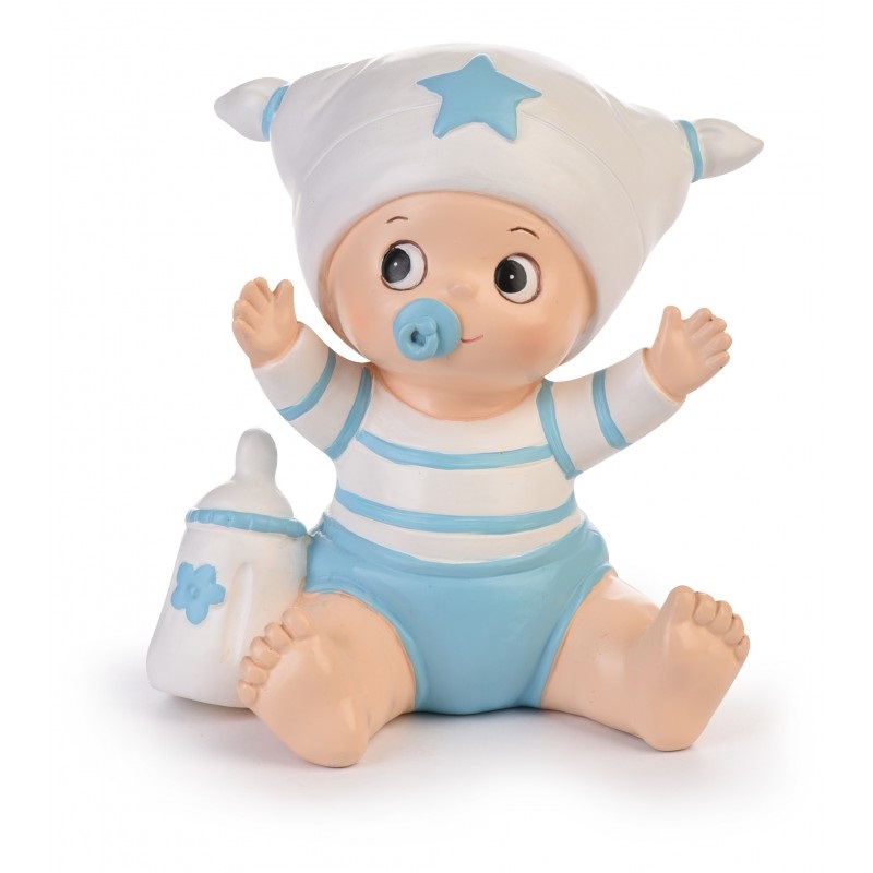 Bebe azul con hucha 12 cm. - (caja 36 und.)