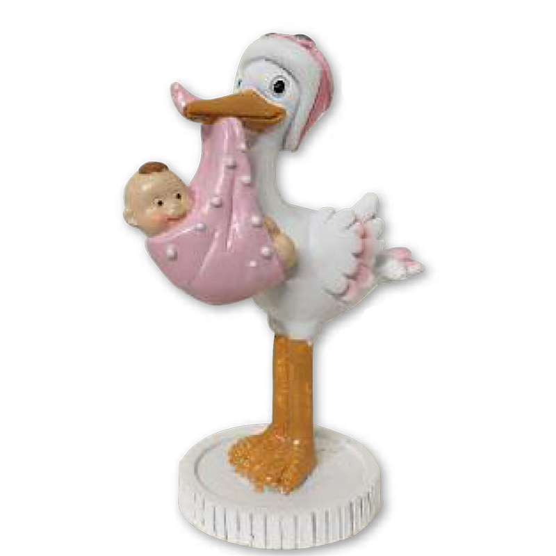 Bautizo cigüeña piloto rosa 9 cm.ref.1286 (caja 48 u.)