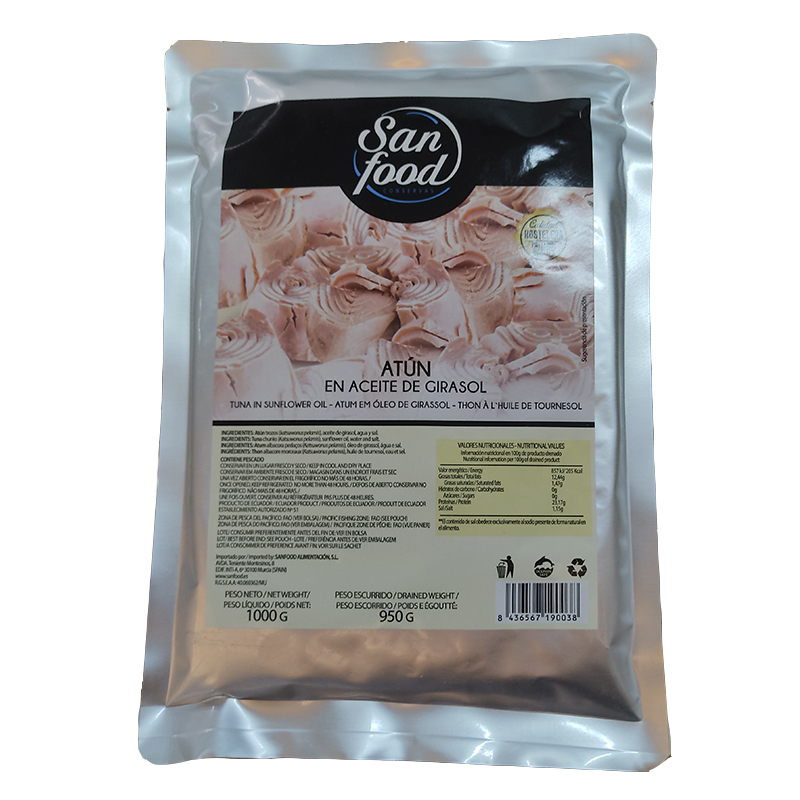 Atun sanfood bolsa 1 kg.a.girasol (caja 16x1 kg bolsa)