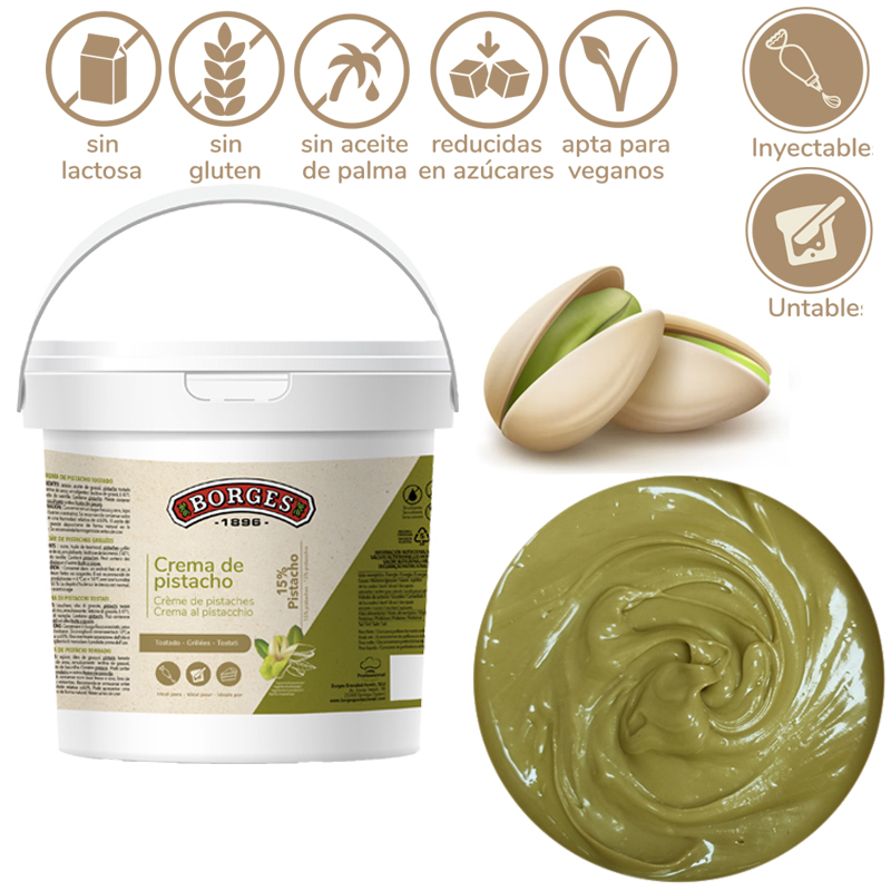 Crema de pistacho green 15% borges (cubo 5 kg.)
