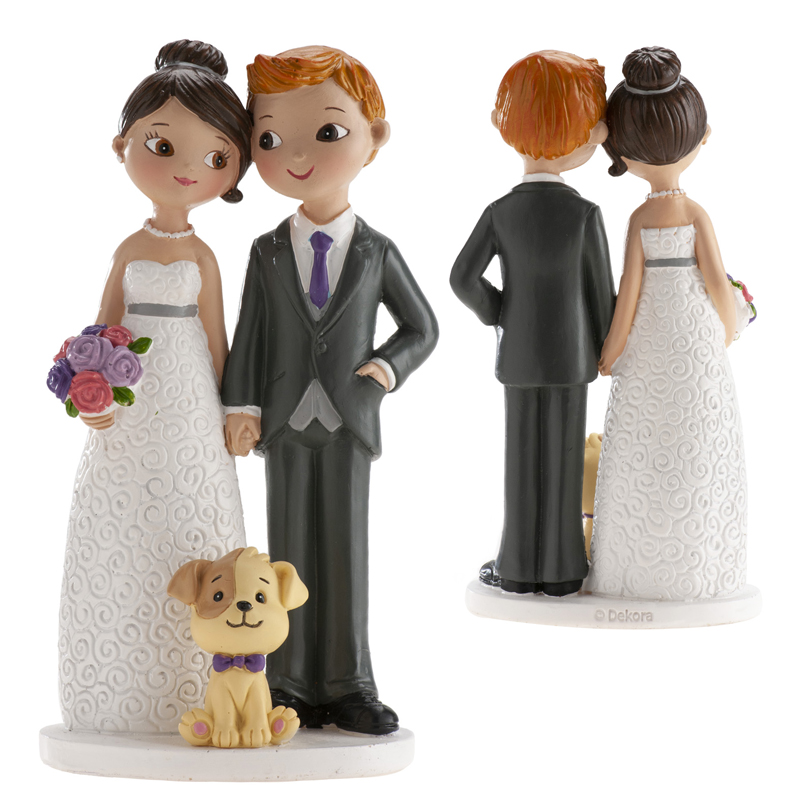 Pareja de boda con perro 16cm -305104 (caja 2 unid)