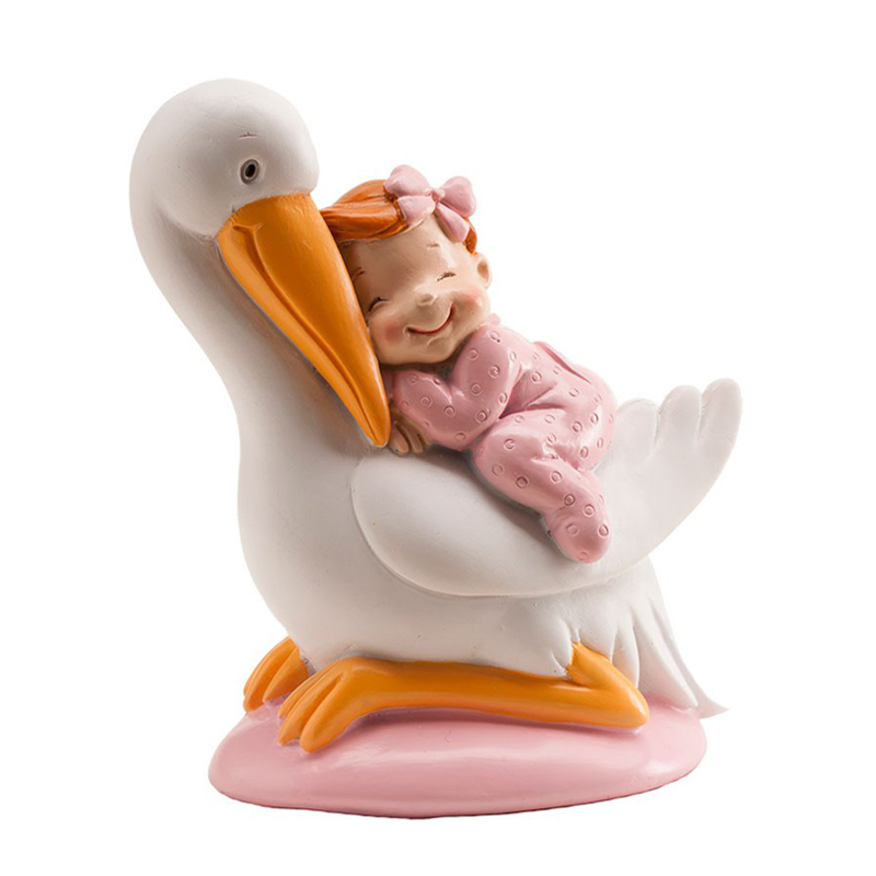 Cigüeña bautizo dormida rosa - 310111