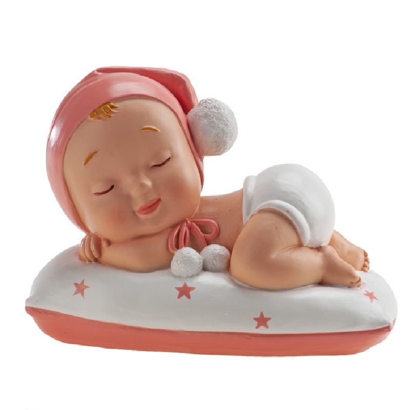 Bautizo niña dormida pompon 10x6x7 cm.-310143