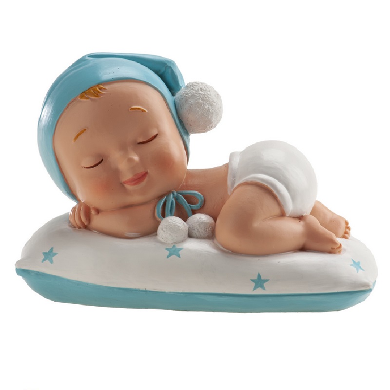 Bautizo niño dormido pompon 10x6x7 cm.-310144