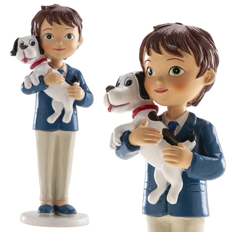 Niño comunion sentado c/perro 11.5 cm caja 6 ud.