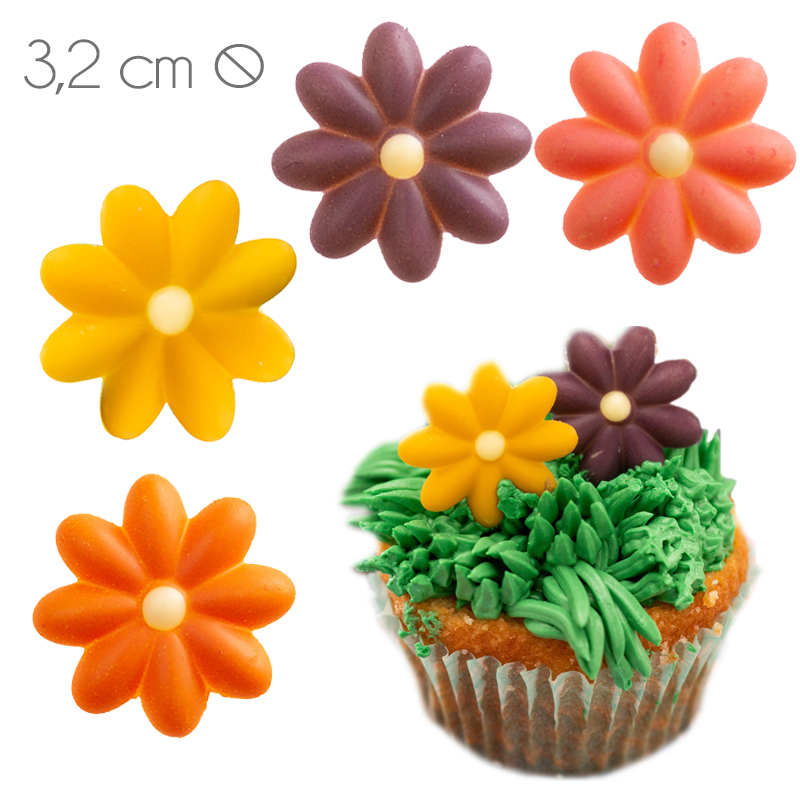 Surtido flores choco blanco 4 colores (32 mm.)-428112 (caja 80 und.)
