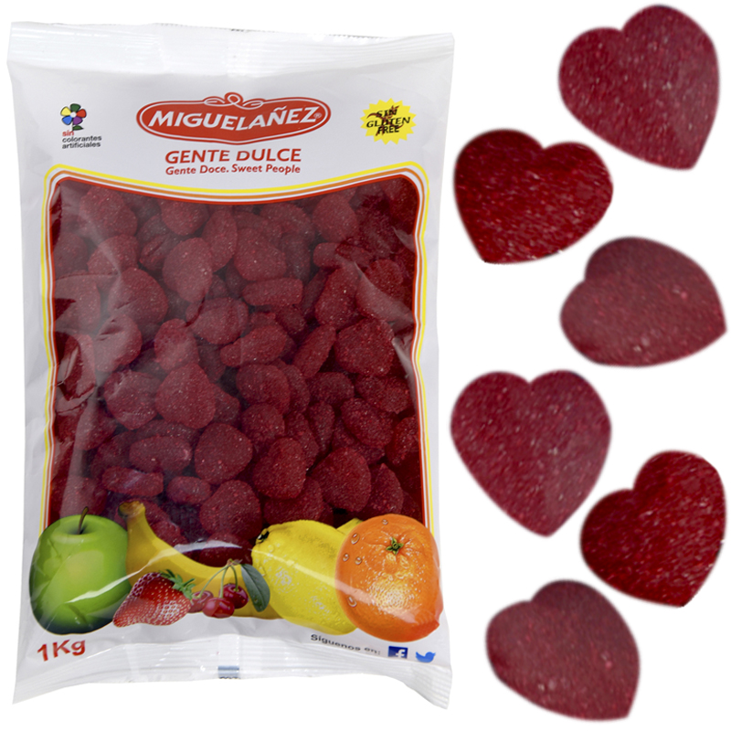 Corazon gominola sabor cereza 2 cm. bolsa 1 kg - caja 12 bosas-mgz
