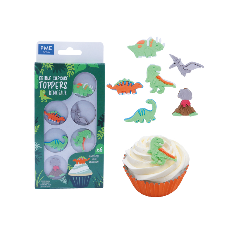 Pme-edible cupcake toppers, dinosaur, pk/6