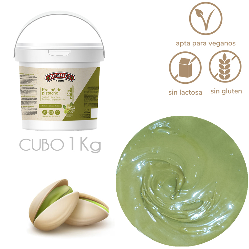Praline pistacho tostado 50% borges (cubo 1 kg.)- caja 6