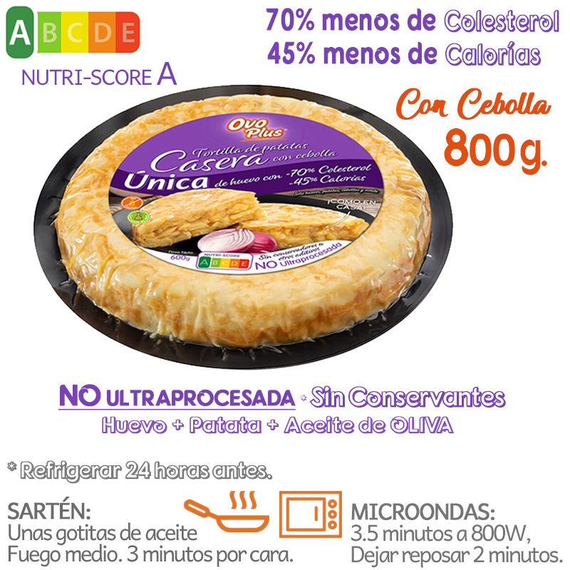 Tortilla de patatas 800 grs, con cebolla (caja 10 und)