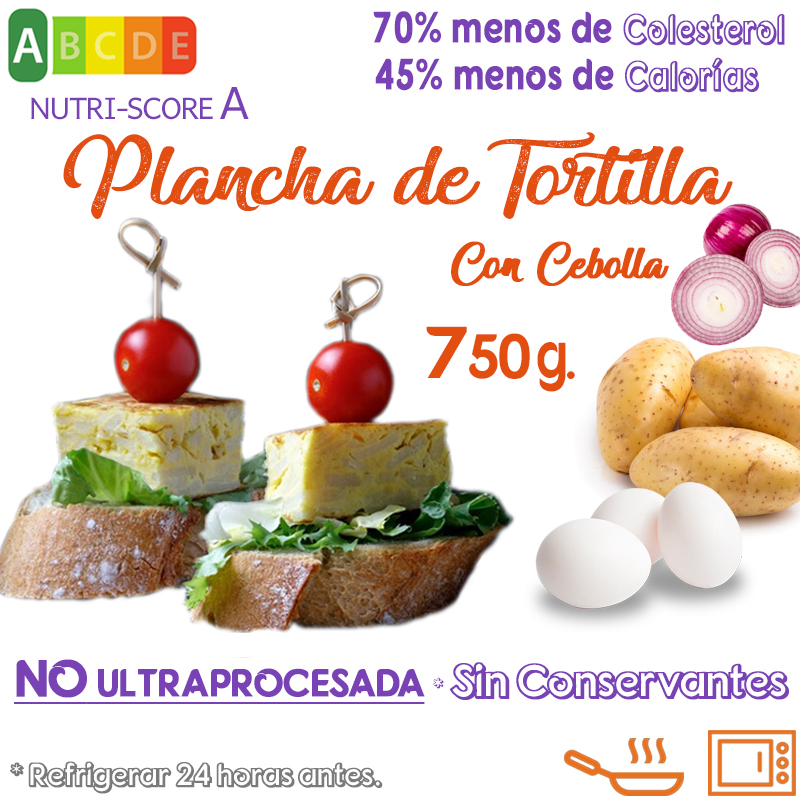 Tortilla de patatas plancha 750 gr. c/cebolla (caja 10 und.)