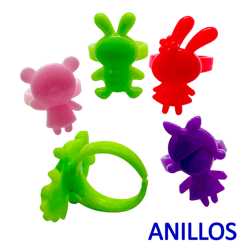 R. anillos colores surt. animalitos 2.5 cm roscon pvc - caja 100 uds.