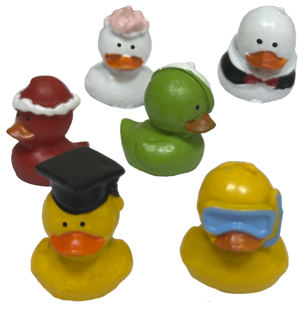 R.patitos coloreados surt. roscon resina 2.7 cm - caja 50 uds