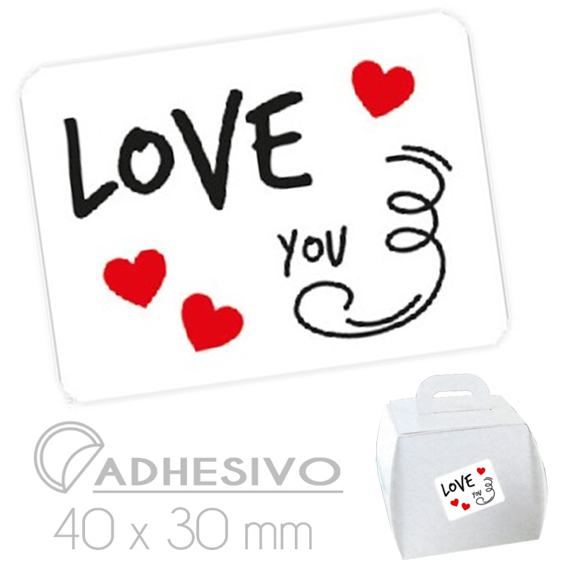 Etiqueta adhesiva "love you " rectangular. (pqte 250 un)
