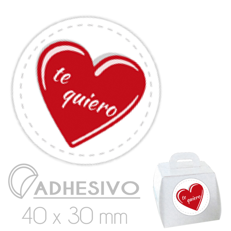 Etiqueta adhesiva "te quiero" corazon rojo red. (pqte 250 un)